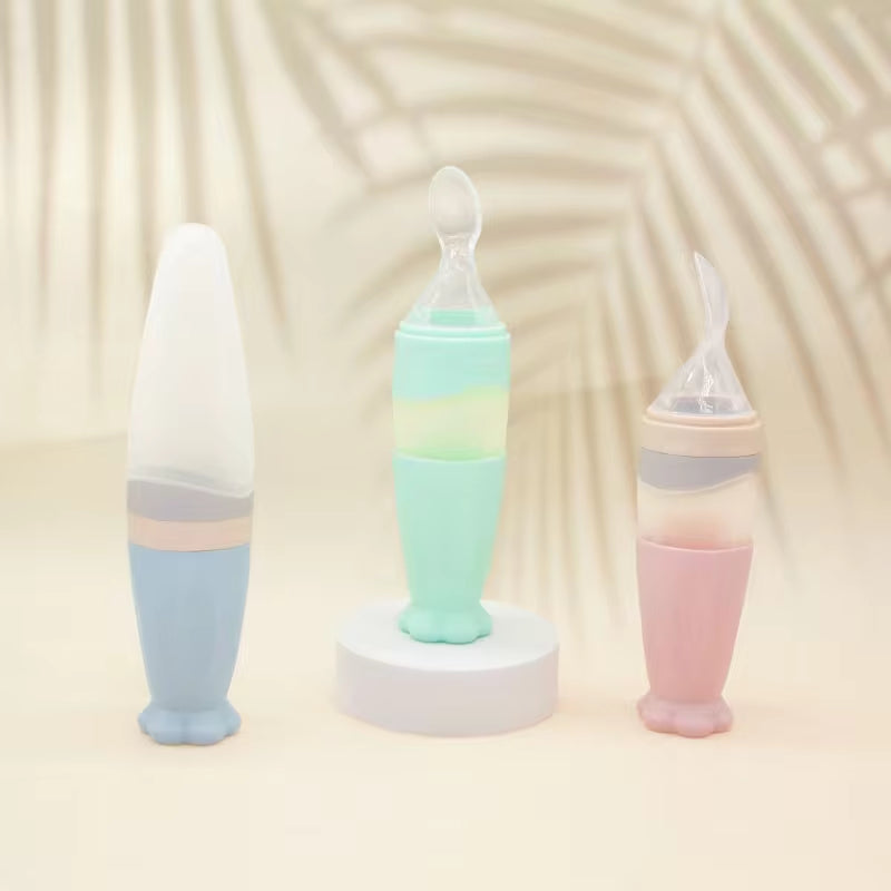Infant Baby Squeezing Feeding Bottle Baby Silicone Baby Feeding Spoon Vegetable Fruit Feeding Spoon Rice Cereal Bottle Baby Dish